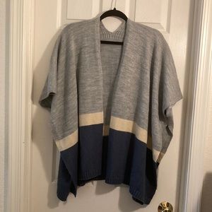 Poncho sweater wrap. Grey, cream, blue. Size XL